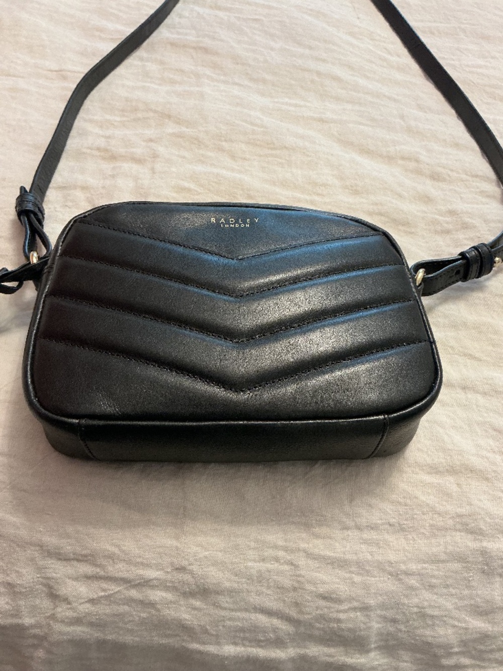RADLEY LONDON Black Leather Quilted Chevron Crossbody Bag